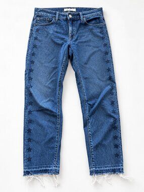 Gap Best Girlfriend Star Print Jeans 26R Blue Denim Frayed Raw Hem